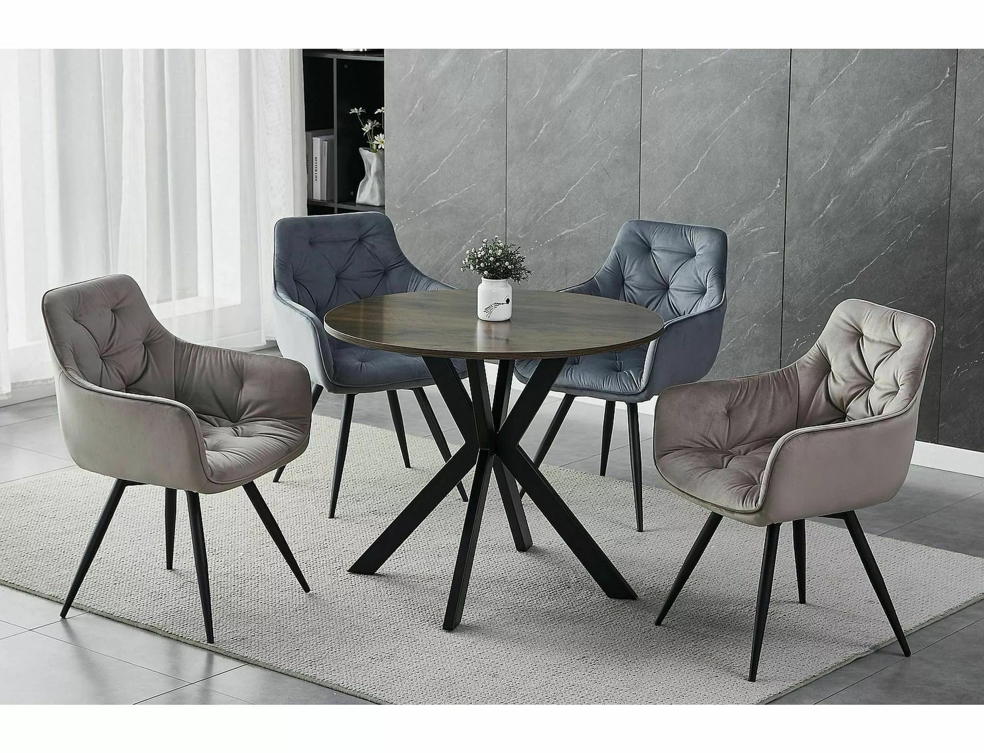 Scaun rotativ tapitat cu stofa si picioare metalice, Mango Velvet Bej Inchis / Negru, l57xA45xH83 cm (1)