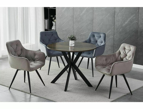Scaun rotativ tapitat cu stofa si picioare metalice, Mango Velvet Bej Inchis / Negru, l57xA45xH83 cm (1)