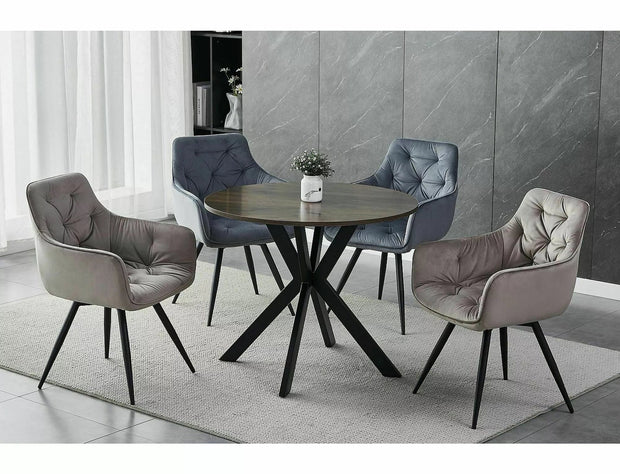 Scaun rotativ tapitat cu stofa si picioare metalice, Mango Velvet Bej Inchis / Negru, l57xA45xH83 cm (1)
