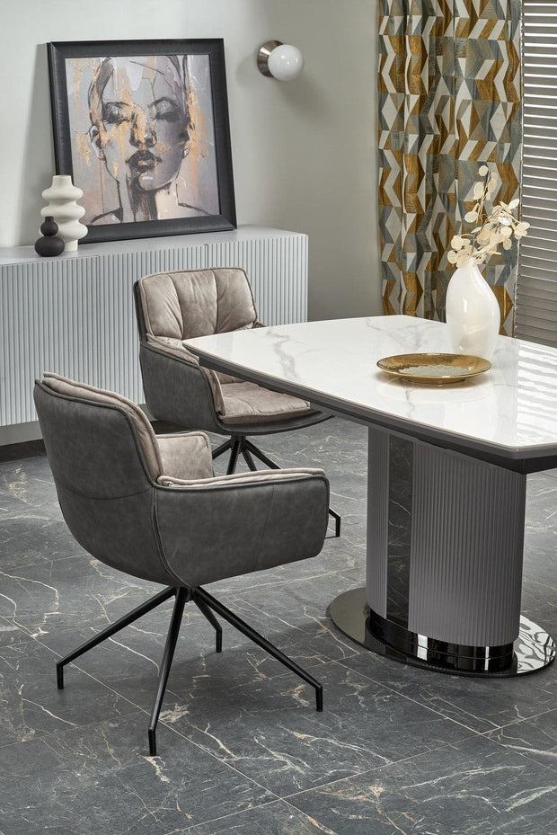 Halmar Scaun rotativ tapitat cu stofa si piele ecologica, picioare metalice, Kai-523 Gri / Negru, l61xA61xH85 cm