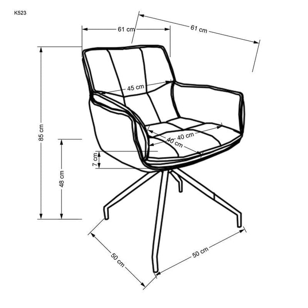 Halmar Scaun rotativ tapitat cu stofa si piele ecologica, picioare metalice, Kai-523 Gri / Negru, l61xA61xH85 cm