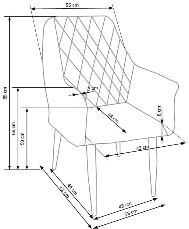 Scaun tapitat cu piele ecologica, cu picioare metalice Kai-287 Gri, l58xA61xH85 cm (7)