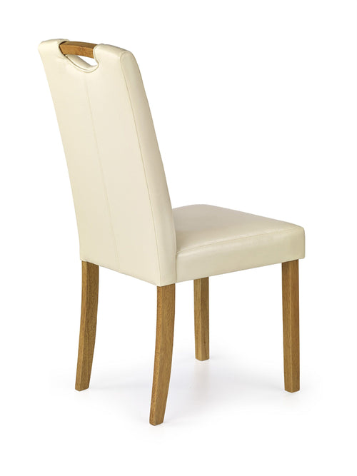 Scaun tapitat cu piele ecologica si picioare din lemn Caro Crem / Stejar, l45xA58xH96 cm