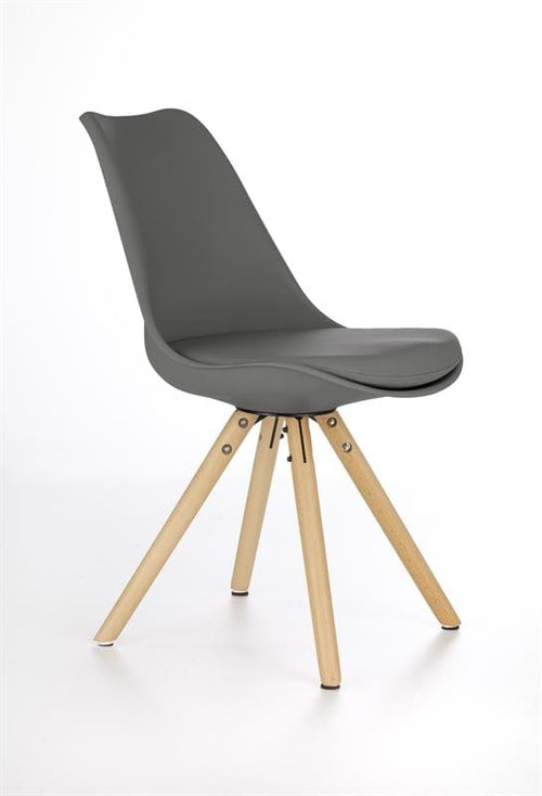 Halmar Scaun tapitat cu piele ecologica si picioare din lemn Kai-201 Gri / Natural, l48xA57xH81 cm