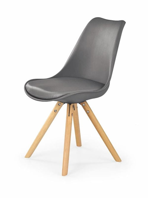 Halmar Scaun tapitat cu piele ecologica si picioare din lemn Kai-201 Gri / Natural, l48xA57xH81 cm