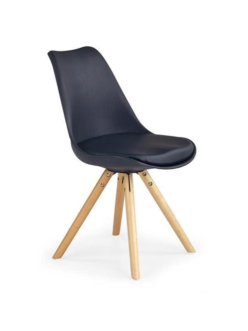 Halmar Scaun tapitat cu piele ecologica si picioare din lemn Kai-201 Negru / Natural, l48xA57xH81 cm