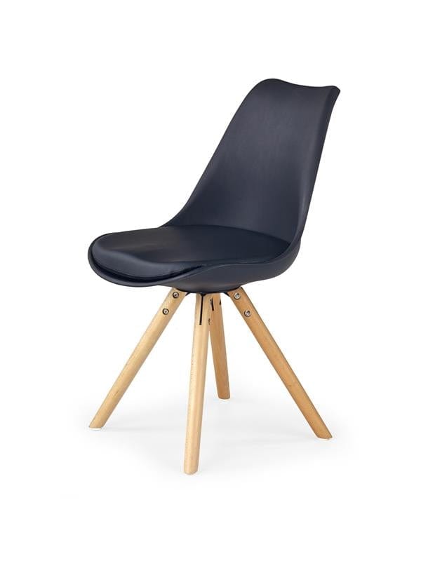 Halmar Scaun tapitat cu piele ecologica si picioare din lemn Kai-201 Negru / Natural, l48xA57xH81 cm