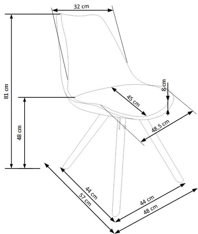 Halmar Scaun tapitat cu piele ecologica si picioare din lemn Kai-201 Negru / Natural, l48xA57xH81 cm