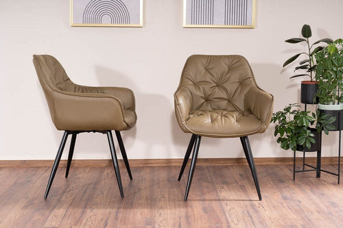 Signal Scaun tapitat cu piele ecologica si picioare metalice Clyde Olive / Negru Mat, l57xA58xH87 cm