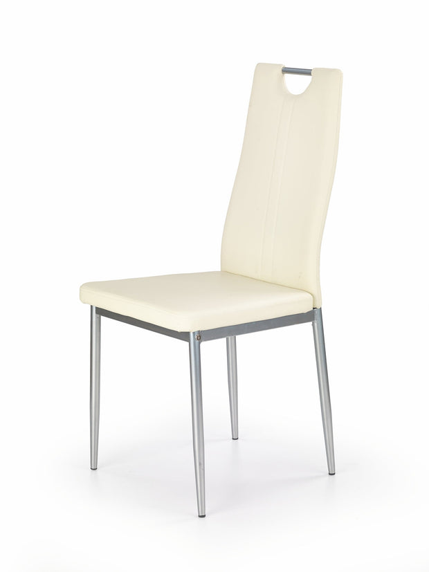 Scaun tapitat cu piele ecologica si picioare metalice, K202 Crem / Crom, l44xA59xH97 cm