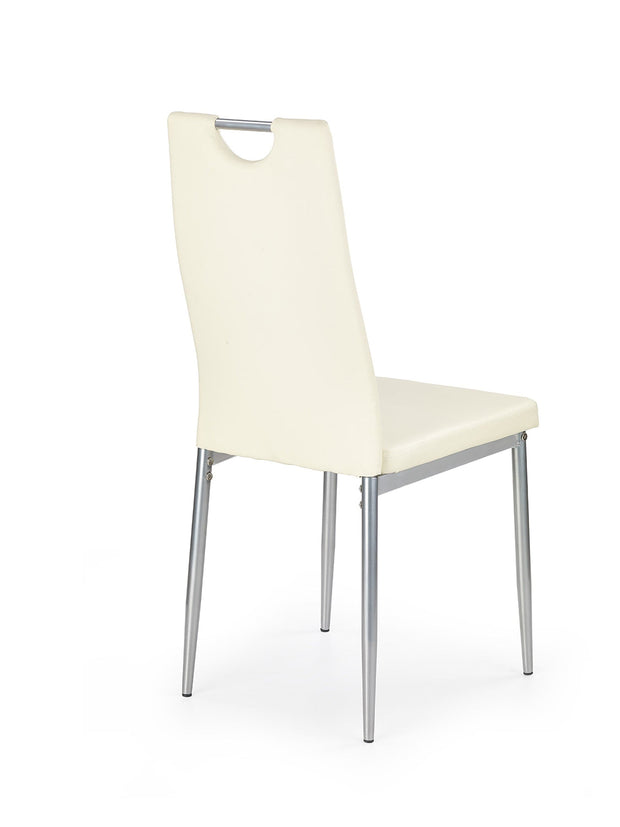 Scaun tapitat cu piele ecologica si picioare metalice, K202 Crem / Crom, l44xA59xH97 cm (1)