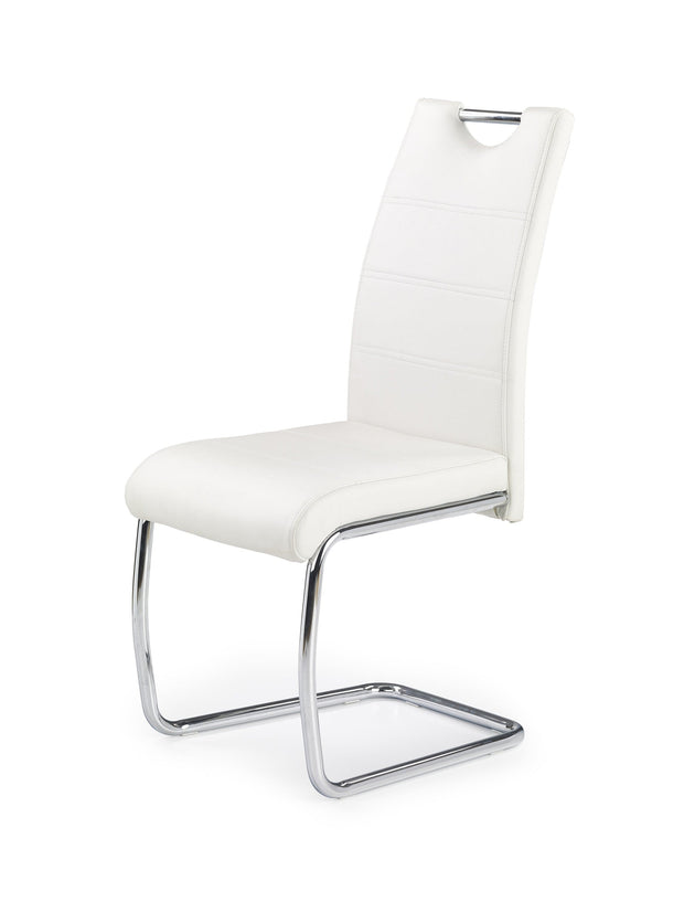 Scaun tapitat cu piele ecologica si picioare metalice, K211 Alb / Crom, l42xA60xH97 cm