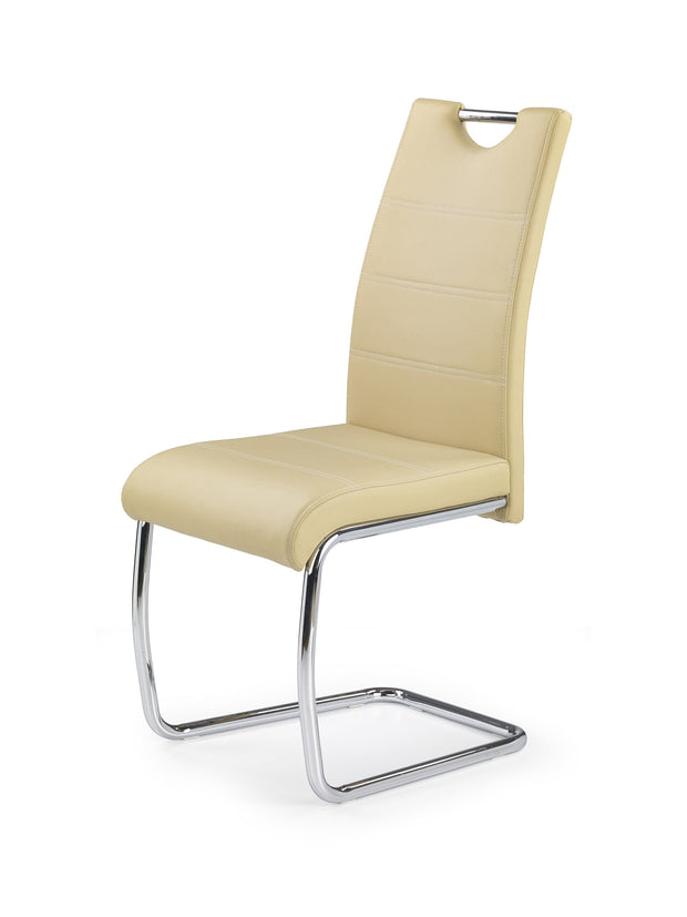 Scaun tapitat cu piele ecologica si picioare metalice, K211 Bej / Crom, l42xA60xH97 cm