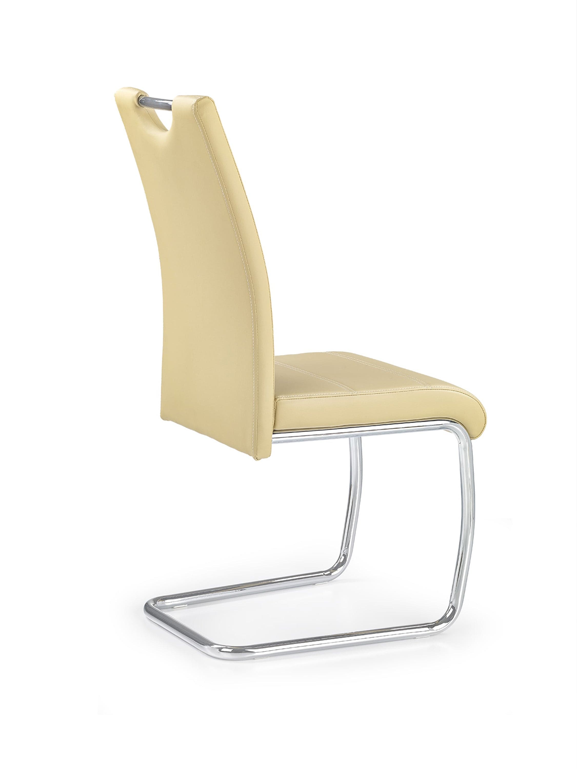 Scaun tapitat cu piele ecologica si picioare metalice, K211 Bej / Crom, l42xA60xH97 cm (1)