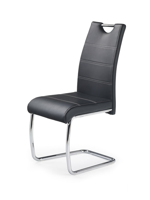 Scaun tapitat cu piele ecologica si picioare metalice, K211 Negru / Crom, l42xA60xH97 cm