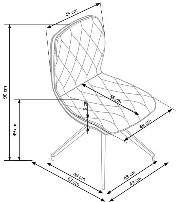 Halmar Scaun tapitat cu piele ecologica si picioare metalice Kai-237 Maro / Negru, l49xA62xH90 cm