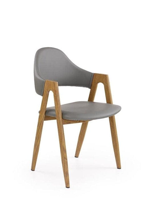 Halmar Scaun tapitat cu piele ecologica si picioare metalice, Kai-247 Gri / Natural, l53xA57xH80 cm