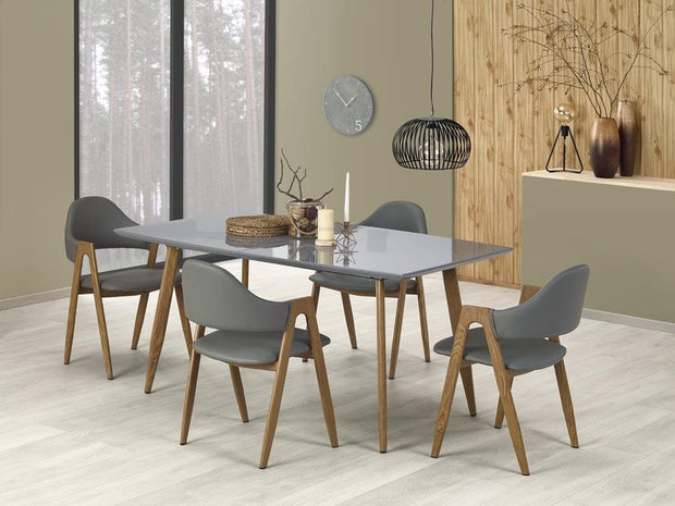 Halmar Scaun tapitat cu piele ecologica si picioare metalice, Kai-247 Gri / Natural, l53xA57xH80 cm