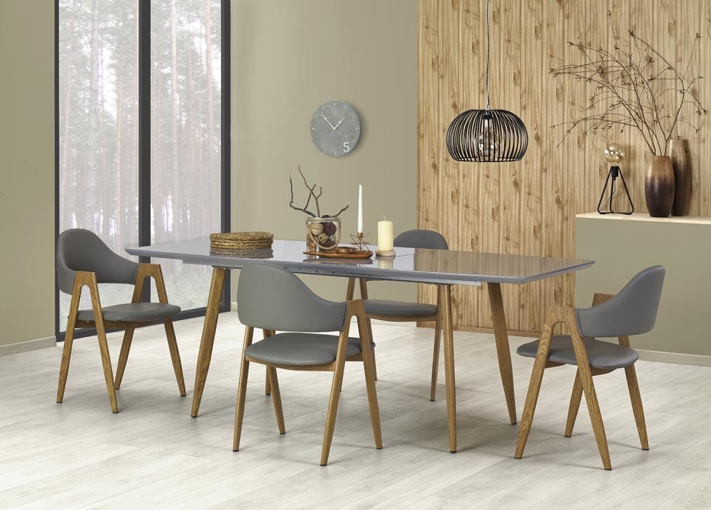 Halmar Scaun tapitat cu piele ecologica si picioare metalice, Kai-247 Gri / Natural, l53xA57xH80 cm