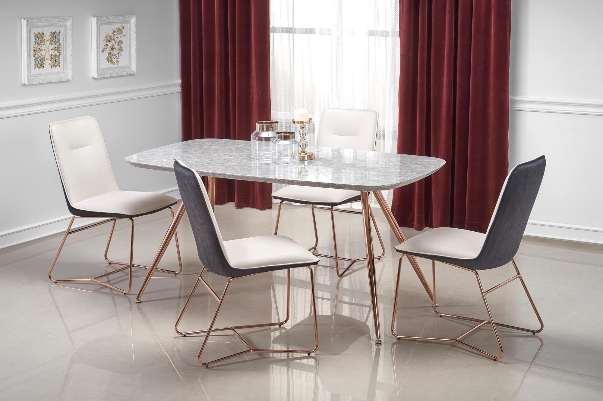 Halmar Scaun tapitat cu piele ecologica si picioare metalice Kai-390 Crem / Gri inchis / Auriu, l46xA60xH90 cm
