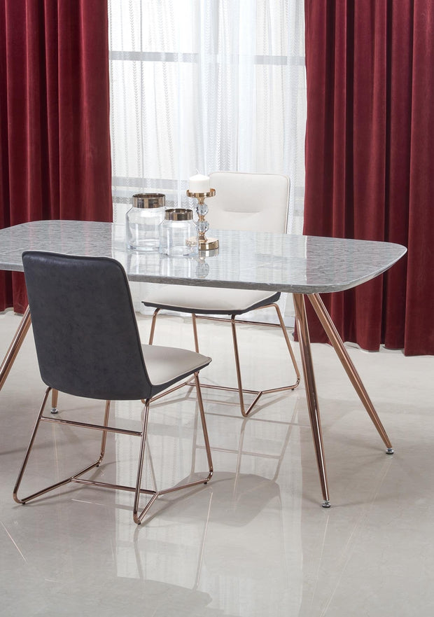 Halmar Scaun tapitat cu piele ecologica si picioare metalice Kai-390 Crem / Gri inchis / Auriu, l46xA60xH90 cm