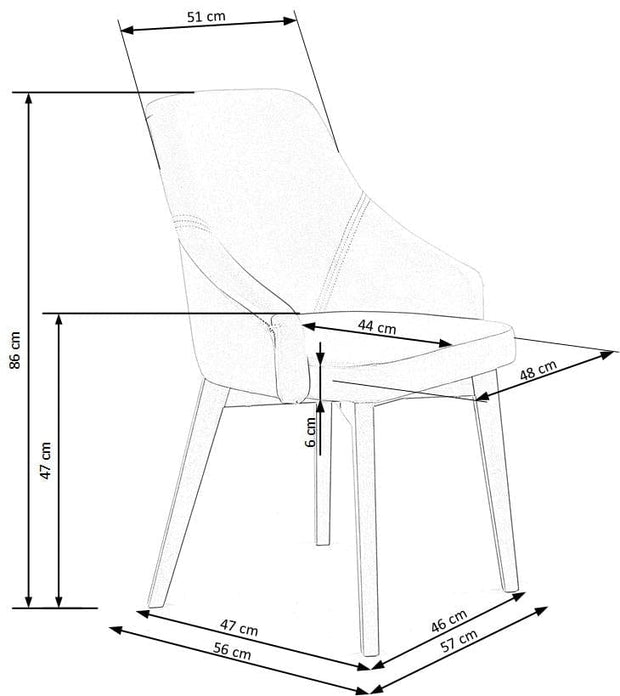Halmar Scaun tapitat cu stofa, cu picioare din lemn Torrell 2 Gri / Stejar, l57xA56xH86 cm