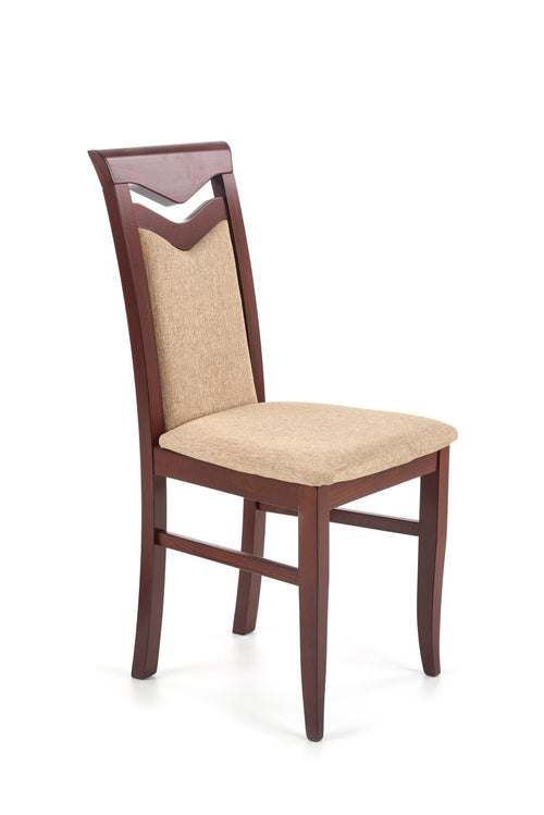 Scaun tapitat cu stofa si picioare din lemn Citrone Nuc Inchis / Bej, l44xA43xH96 cm