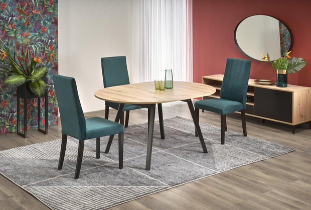 Halmar Scaun tapitat cu stofa si picioare din lemn, Dillan II Velvet Petrol / Negru, l47xA59xH99 cm
