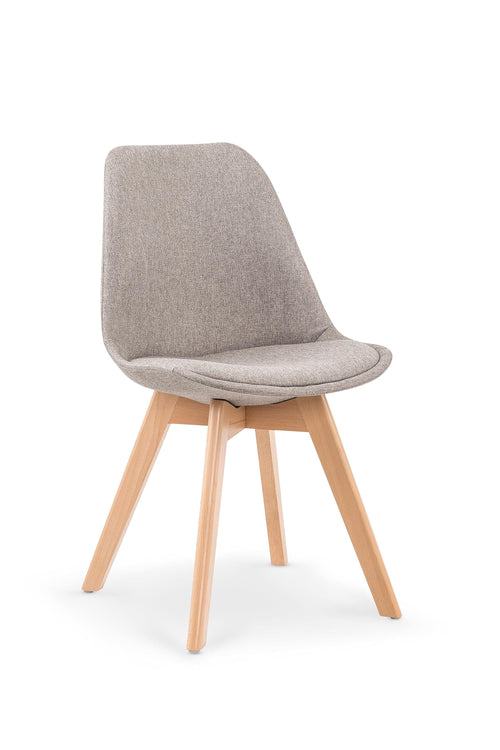 Scaun tapitat cu stofa si picioare din lemn, K303 Bej Deschis / Stejar, l48xA54xH83 cm