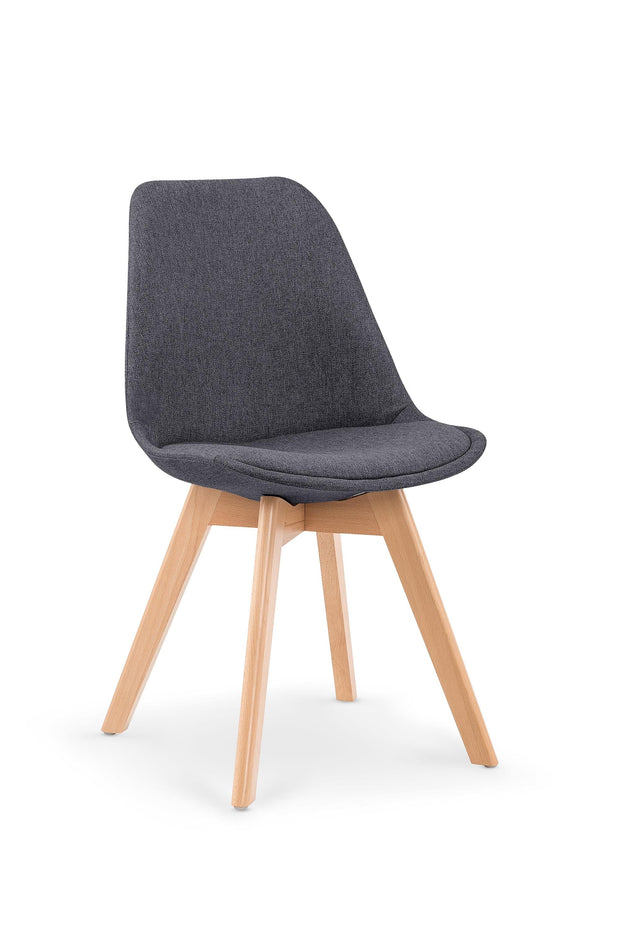 Scaun tapitat cu stofa si picioare din lemn, K303 Gri Inchis / Stejar, l48xA54xH83 cm