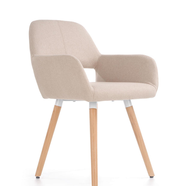 Halmar Scaun tapitat cu stofa si picioare din lemn, Kai-283 Bej / Natural, l56xA56xH80 cm