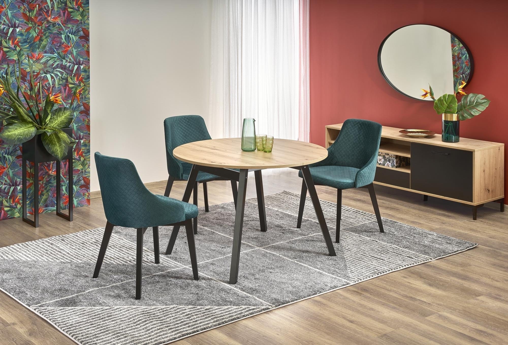 Halmar Scaun tapitat cu stofa si picioare din lemn, Torrell III Velvet Petrol / Negru, l57xA56xH86 cm