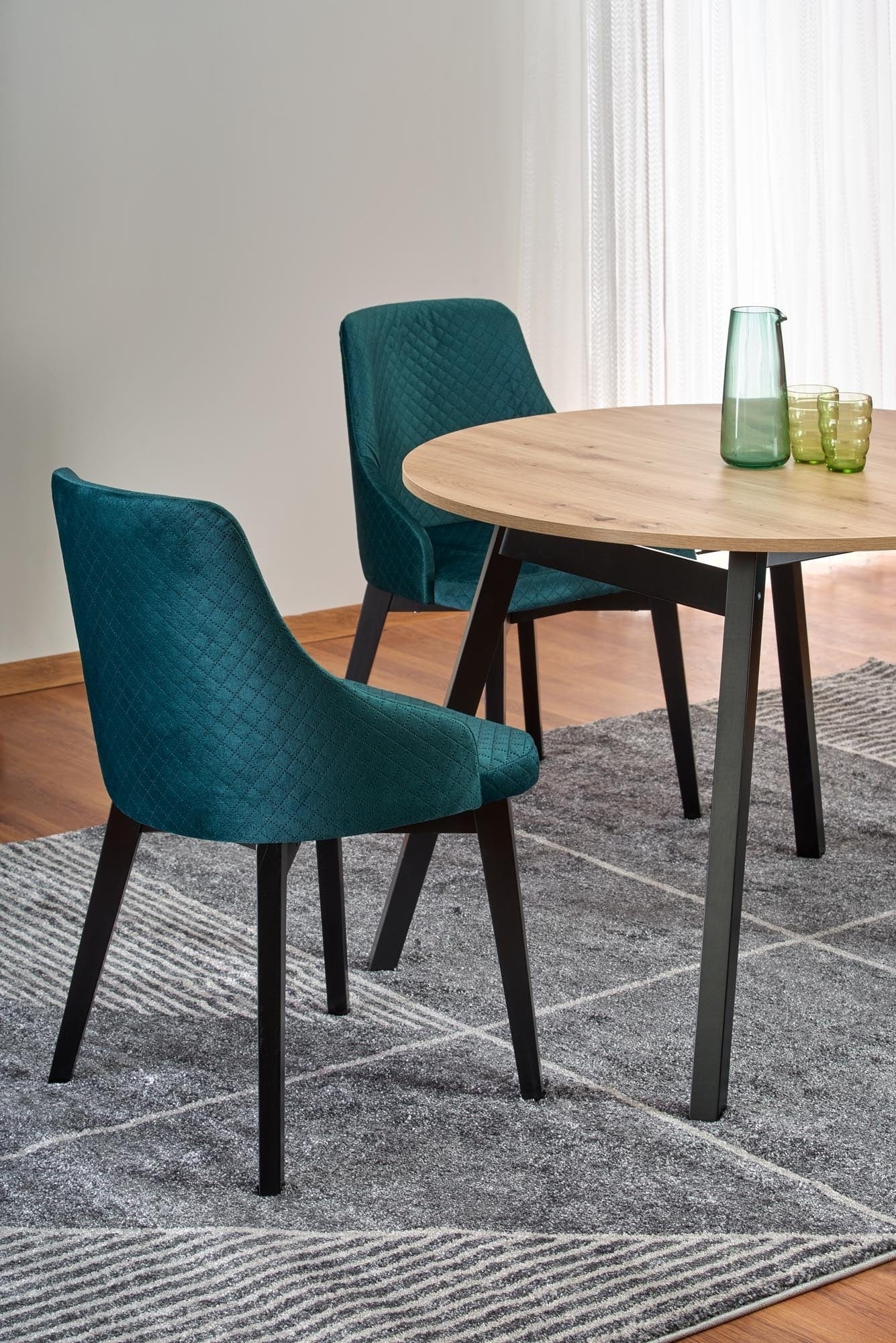 Halmar Scaun tapitat cu stofa si picioare din lemn, Torrell III Velvet Petrol / Negru, l57xA56xH86 cm