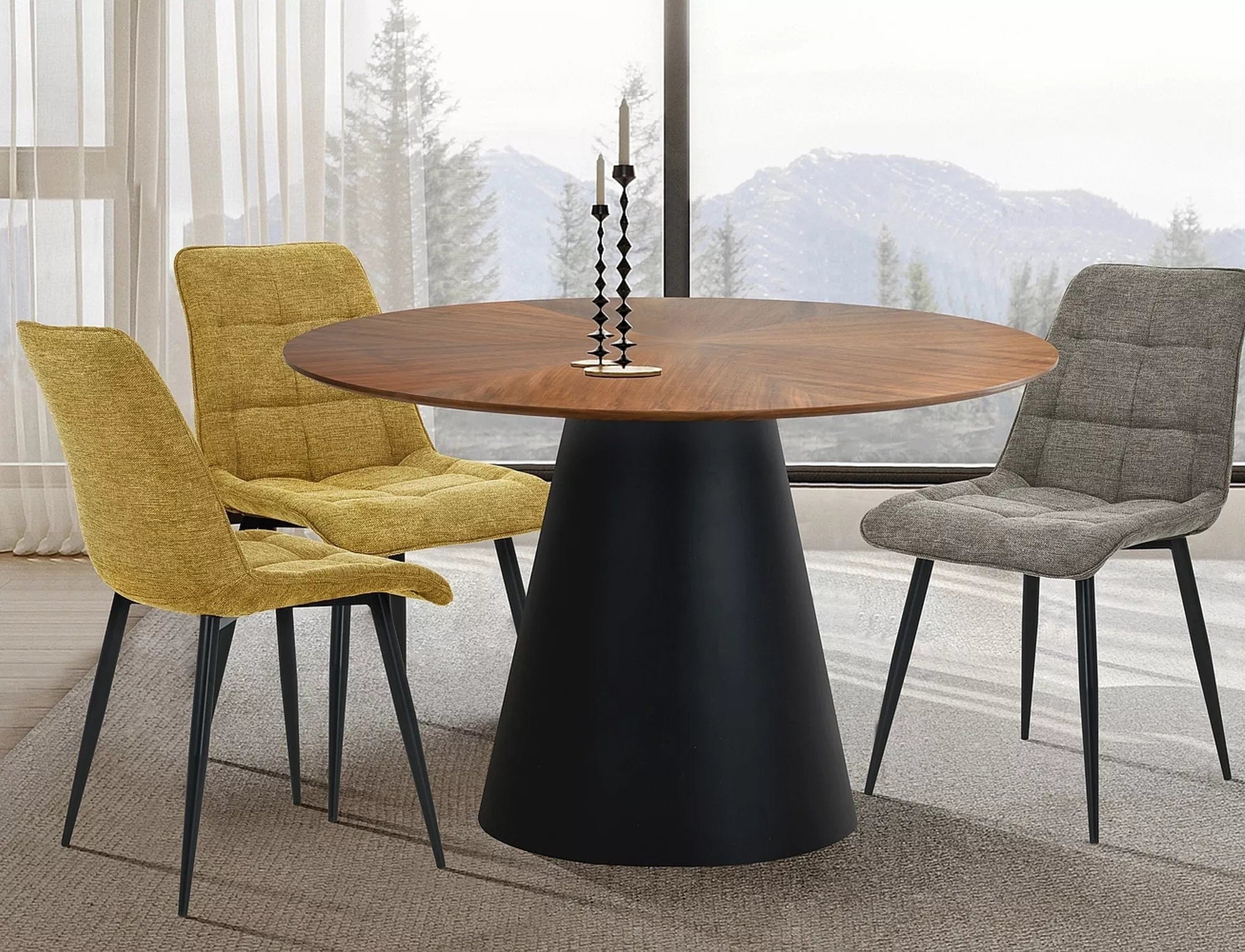 Scaun tapitat cu stofa si picioare metalice, Chic Brego Galben / Negru, l50xA43xH88 cm (2)