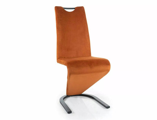 Scaun tapitat cu stofa si picioare metalice, H-090 Velvet Maro / Negru, l43xA45xH102 cm