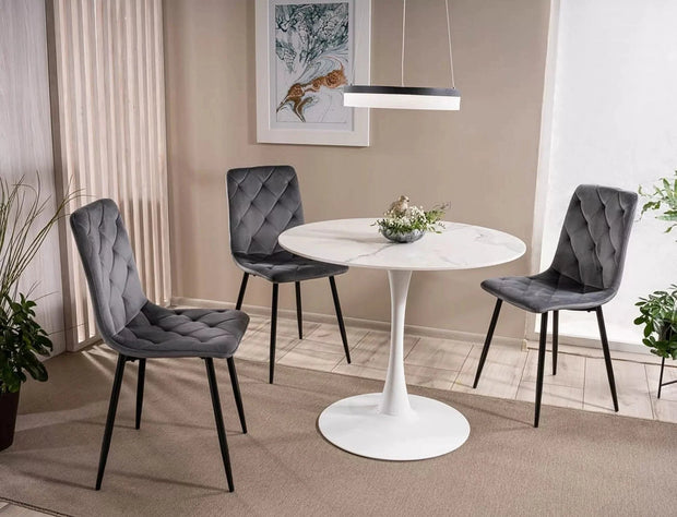 Scaun tapitat cu stofa si picioare metalice, Jerry Velvet Gri / Negru, l45xA39xH91 cm (1)
