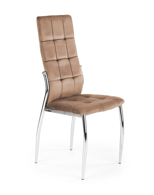 Scaun tapitat cu stofa si picioare metalice, K416 Velvet Bej / Crom, l43xA54xH101 cm