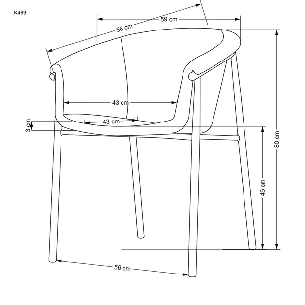 Scaun tapitat cu stofa si picioare metalice, K489 Gri / Stejar, l59xA56xH80 cm (2)