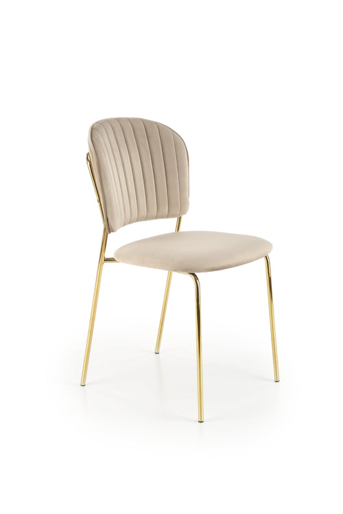 Scaun tapitat cu stofa si picioare metalice, K499 Velvet Bej / Auriu, l47xA56xH85 cm