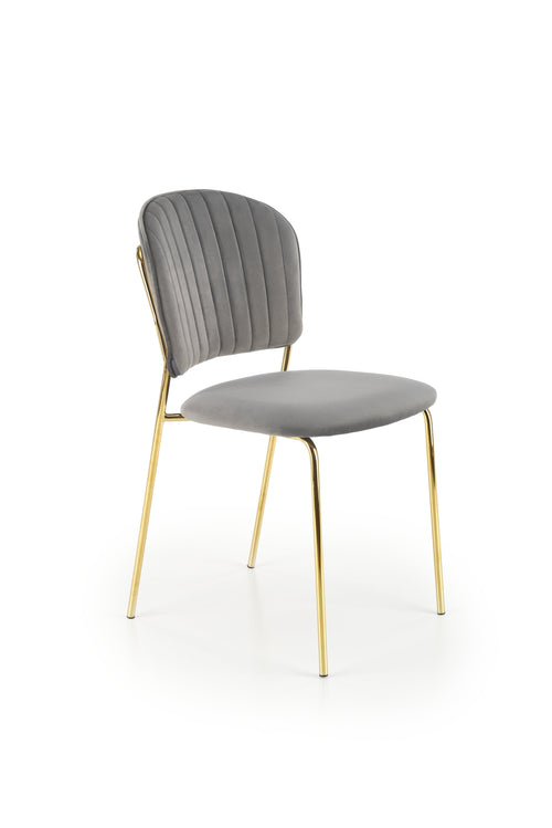 Scaun tapitat cu stofa si picioare metalice, K499 Velvet Gri / Auriu, l47xA56xH85 cm