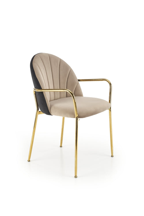 Scaun tapitat cu stofa si picioare metalice, K500 Velvet Bej / Auriu, l53xA57xH80 cm