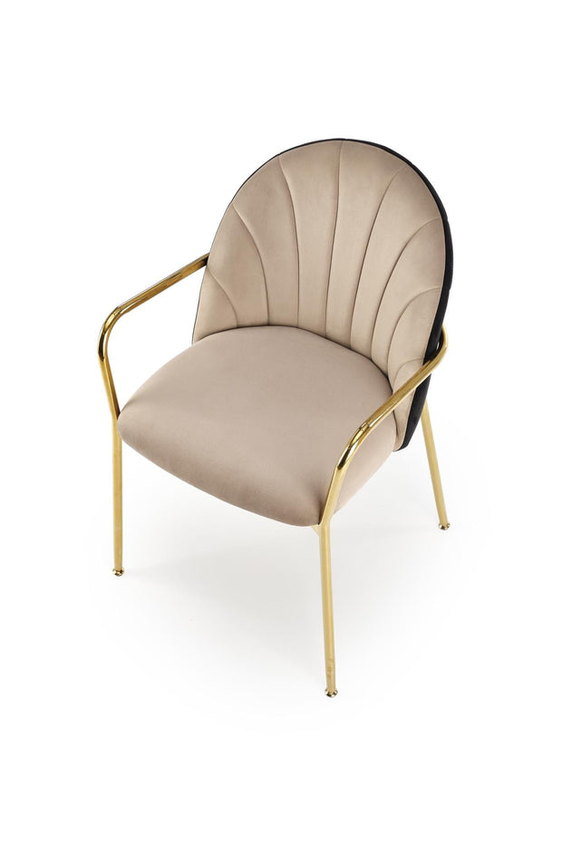 Scaun tapitat cu stofa si picioare metalice, K500 Velvet Bej / Auriu, l53xA57xH80 cm (1)