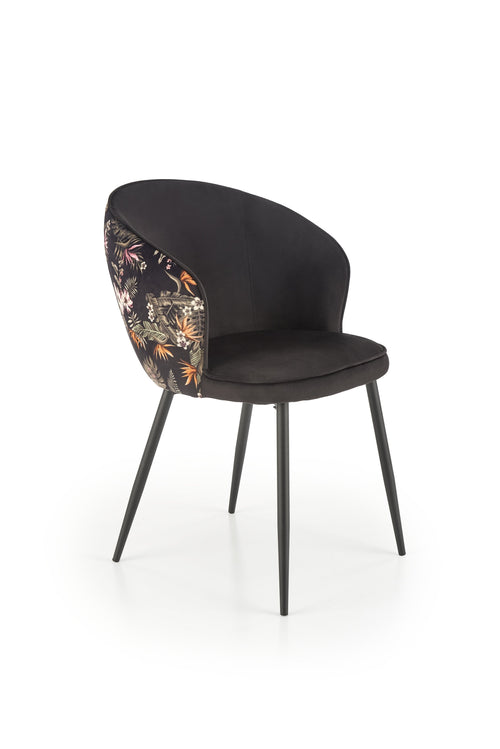 Scaun tapitat cu stofa si picioare metalice, K506 Velvet Multicolor / Negru, l55xA60xH82 cm