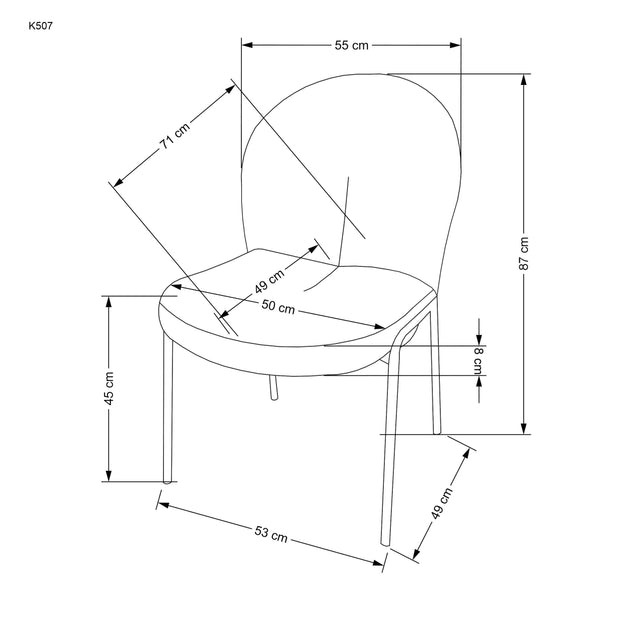 Scaun tapitat cu stofa si picioare metalice, K507 Crem / Negru, l55xA71xH87 cm (3)