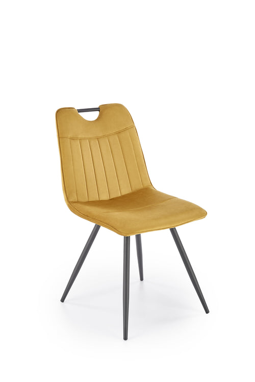Scaun tapitat cu stofa si picioare metalice, K521 Velvet Galben / Negru, l46xA58xH83 cm
