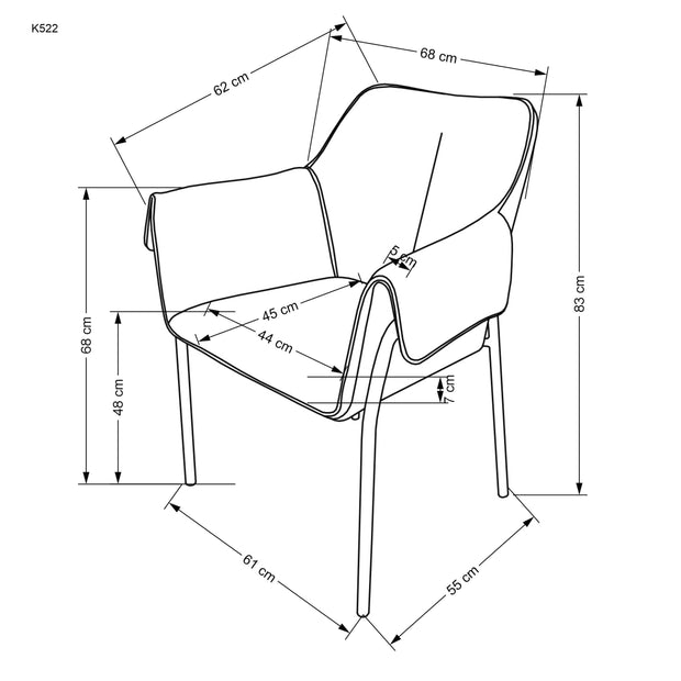 Scaun tapitat cu stofa si picioare metalice, K522 Gri / Negru, l68xA32xH83 cm (2)
