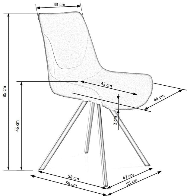 Halmar Scaun tapitat cu stofa si picioare metalice Kai-290 Grej, l55xA59xH85 cm