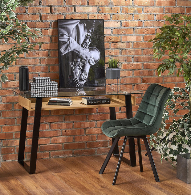 Halmar Scaun tapitat cu stofa si picioare metalice, Kai-332 Velvet Verde inchis / Negru, l46xA61xH84 cm