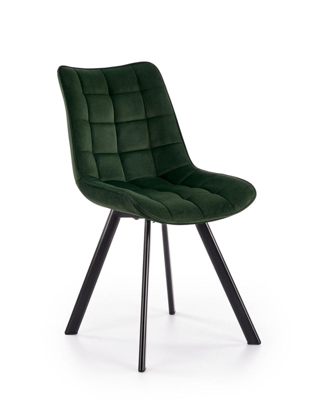 Scaun tapitat cu stofa si picioare metalice, Kai-332 Velvet Verde inchis / Negru, l46xA61xH84 cm