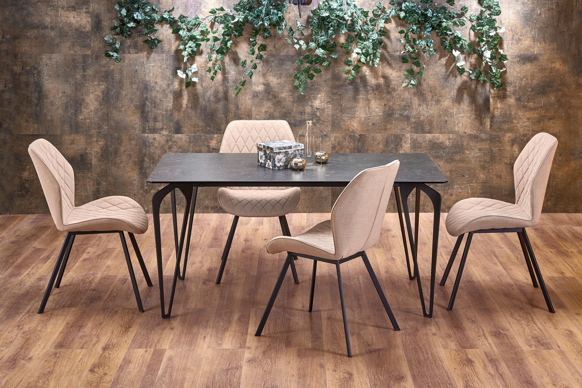 Halmar Scaun tapitat cu stofa si picioare metalice Kai-360 Bej / Negru, l51xA64xH90 cm